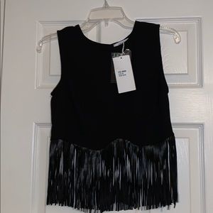 Black fringe crop top